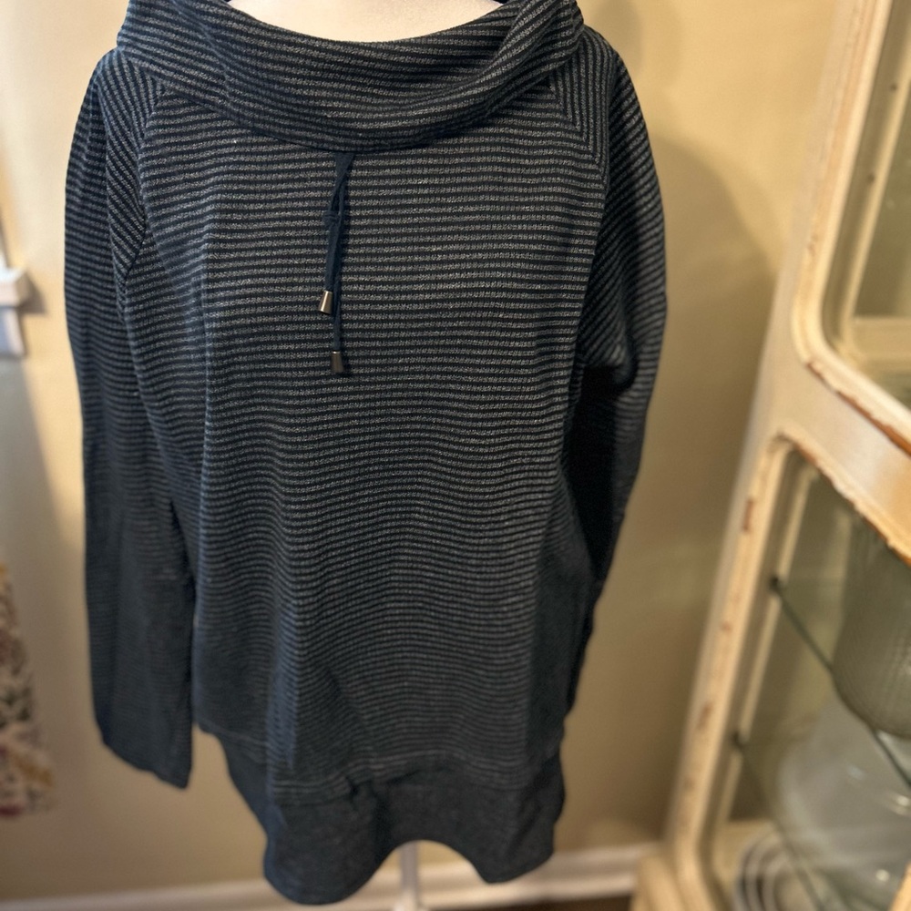 J. Jill Navy Striped Cowl Neck Sweater